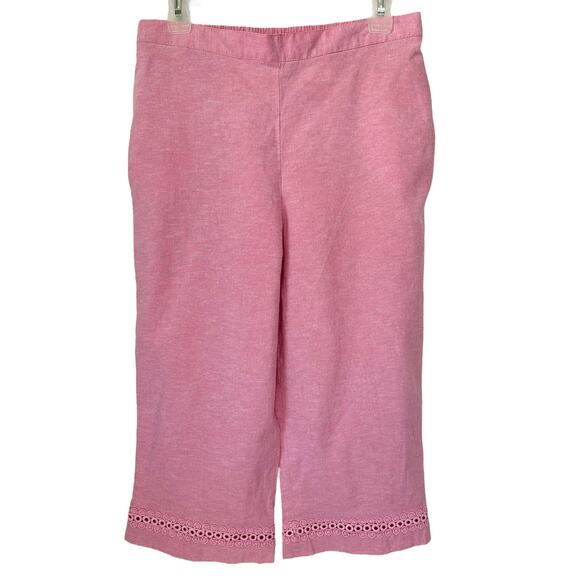 2/$15 Alfred Dunner Garden Party Linen Cropped Pants Pink Eyelet Size 12P - Picture 2 of 7